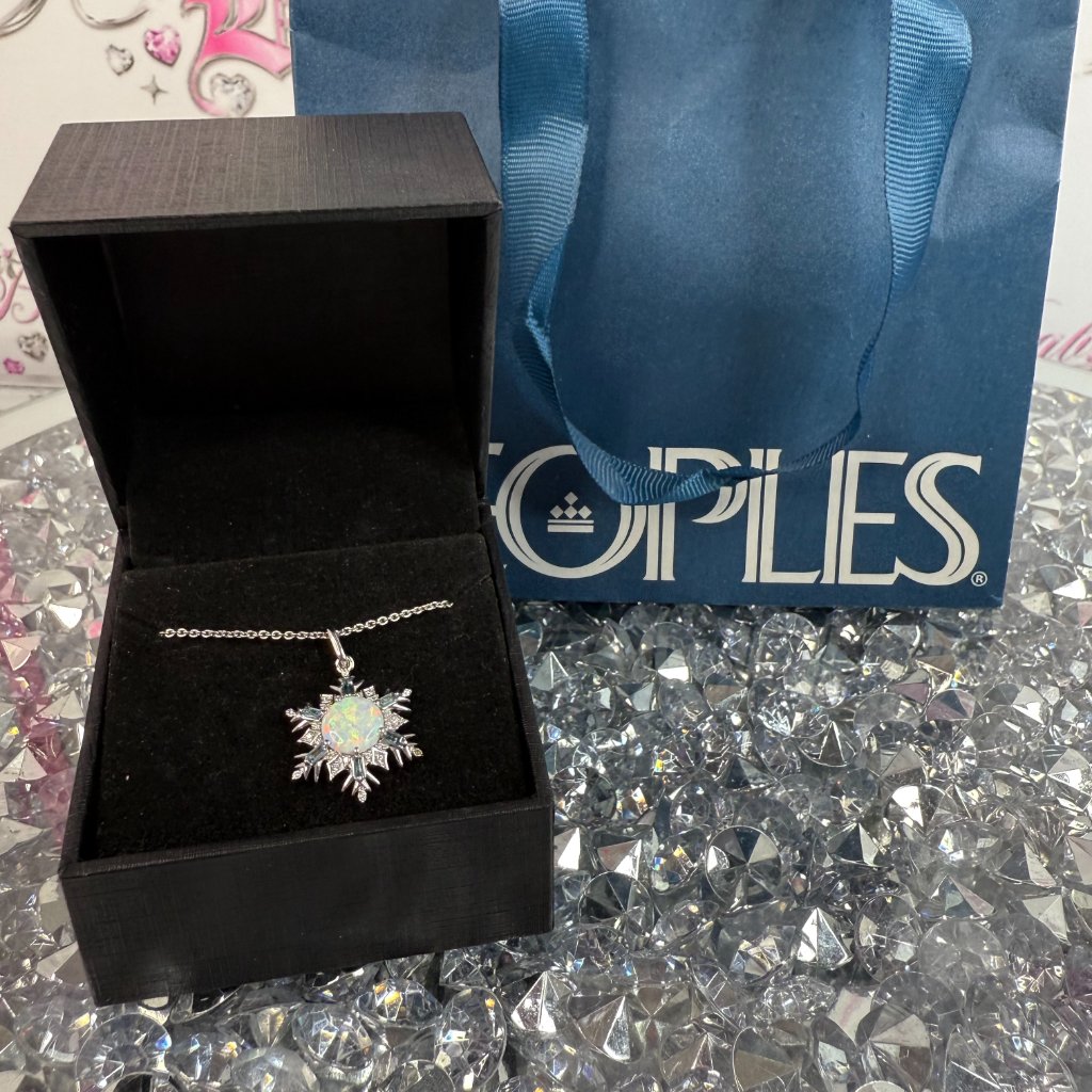 Peoples Disney Snowflake Frozen Opal Necklace White Blue Silver Elsa Frozen Rock